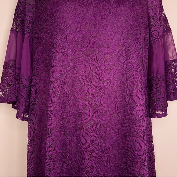 Size 22/24 Lane Bryant Purple Fuchsia Dress Lined Event Bell Sleeve Party Plus - Picture 3 of 16